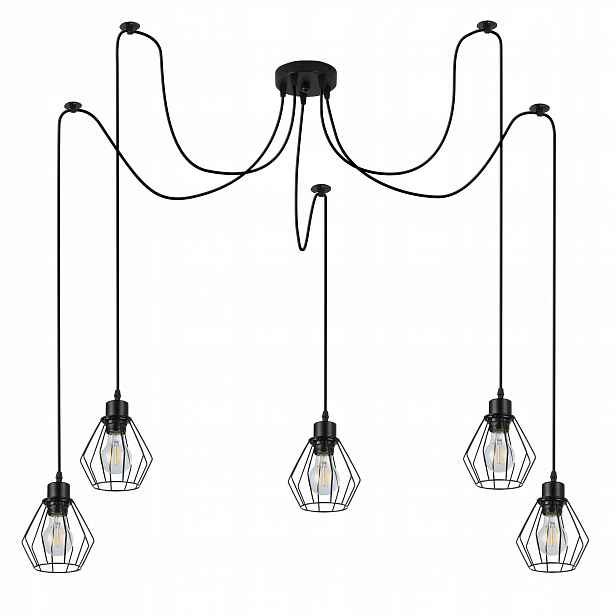 Závěsné stropní svítidlo s Led lustrem 5xE27, svítidlo Loft Pavouk, černá