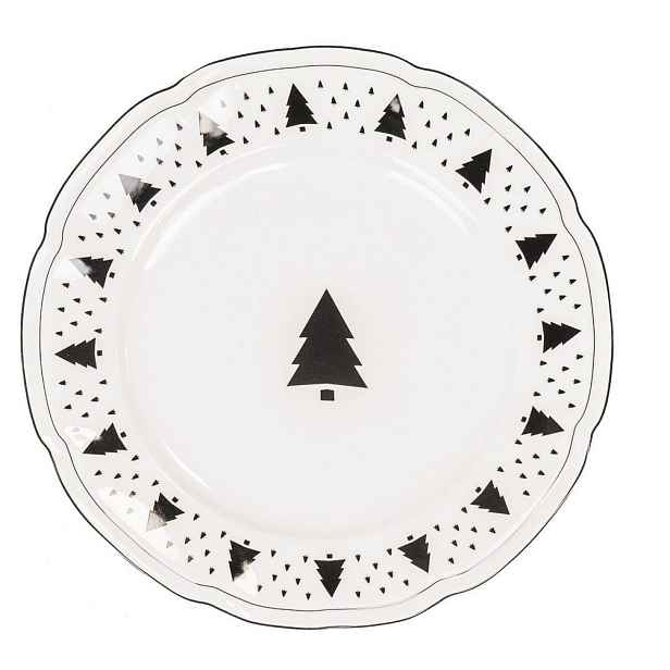 Krémový porcelánový jídelní talíř se stromky X-Mas Tree - Ø 26*1,5 cm Housevitamin