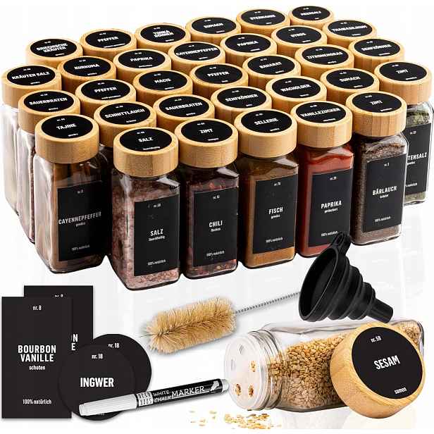 Skleničky Na Koření, Sada 36 Ks, Bambusové Uzávěry, 120 ML