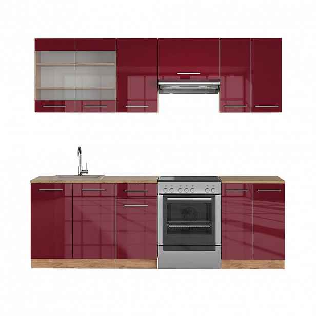 Vicco KUCHYŇSKÝ KOUT Fame-Line Bordeaux vysoký lesk/zlatý dub 240 cm , PD Dub