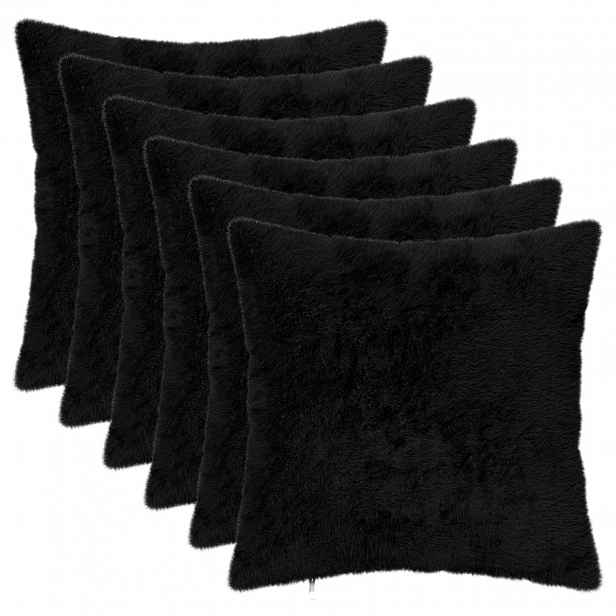 vidaXL Povlak na polštář 6 ks HEERLEN Černá 35 x 35 cm Umělá králičí