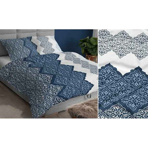 Povlečení 140x200, modrá, bílá geometrie se zapínáním na zip Karo