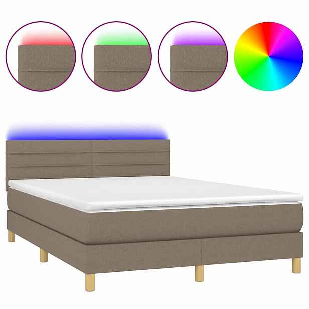 vidaXL Box spring postel s matrací a LED taupe 140x200 cm textil