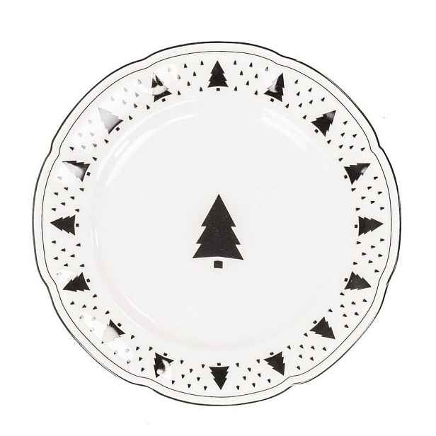 Krémový porcelánový dezertní talířek se stromky X-Mas Tree - Ø 20*1,5 cm Housevitamin