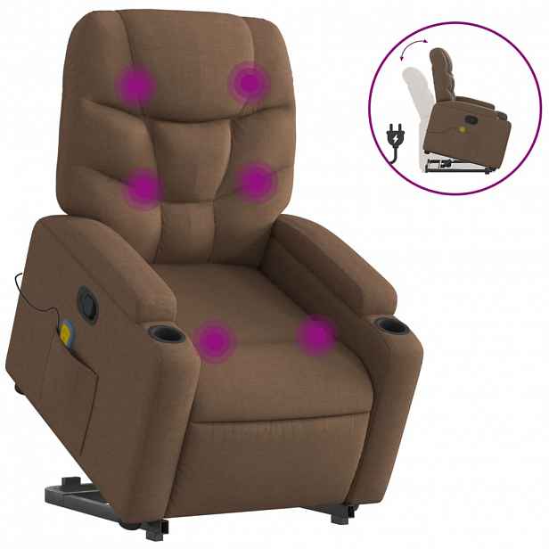vidaXL Zvedací masážní polohovací křeslo hnědé textil