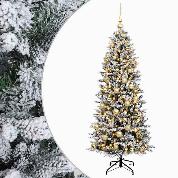 vidaXL Umělý vánoční stromek s vánočními koulemi 150 cm 150 LED