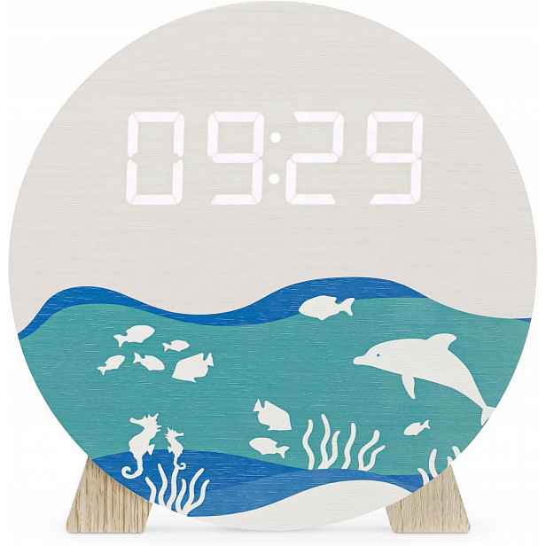 Digitální Stolní Hodinky Navaris Dřevo 12/24H Design Oceán Usb Led