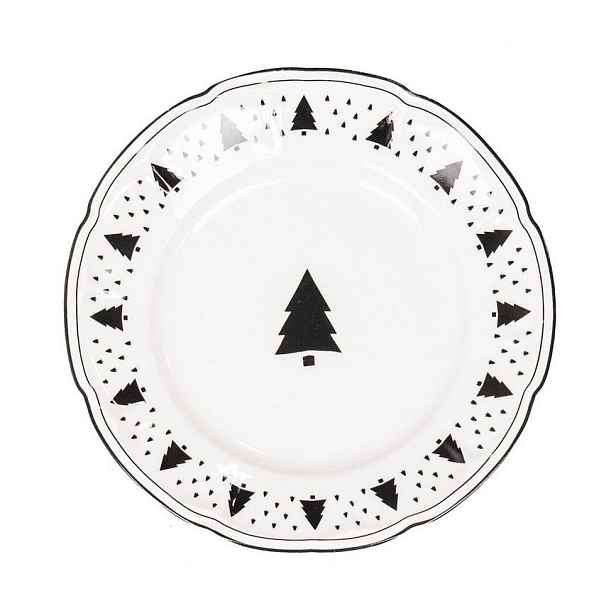 Krémový porcelánový dezertní talířek se stromky X-Mas Tree - Ø 15*1,5 cm Housevitamin