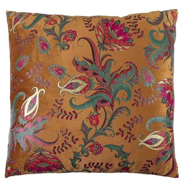 Oranžový čtvercový polštář s květy Paisley - 45*45*15cm Mars & More