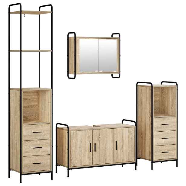 vidaXL Sada koupelnových skříněk 4 ks Dub sonoma 40 x 36 x 200,5 cm