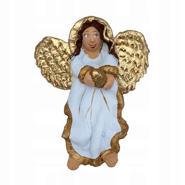 Anděl Závěsná Dekorace Figurka Ze Solné Hmoty Ručně Malovaná 32 CM Modrá