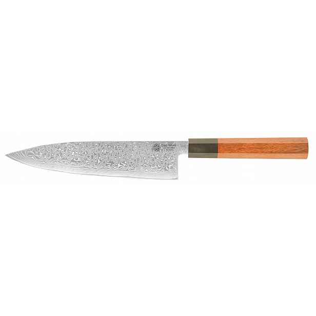 Nůž šéfkuchaře Dan Woo Damascus gyuto 60HRC dřevo