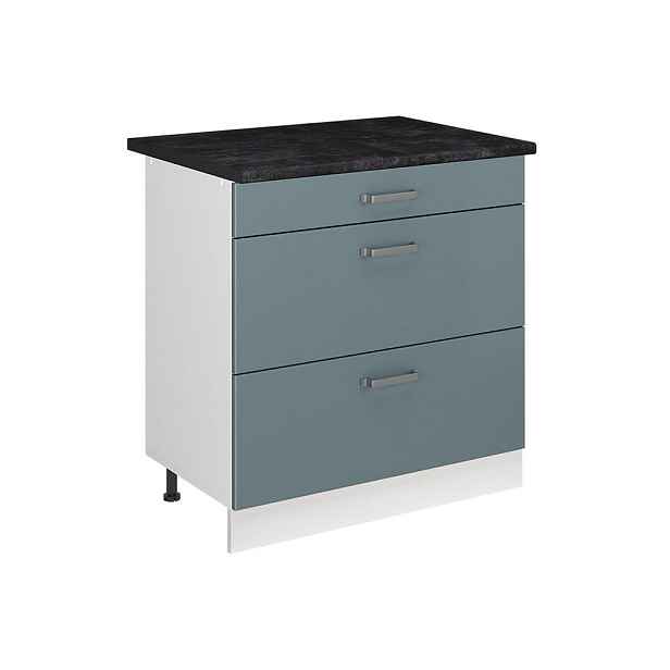 Vicco SPODNÍ SKŘÍŇKA KUCHYŇSKÉ LINKY R-Line, Modrošedá/Bílá, 80 cm se 3 zásuvkami pracovná doska antracitová