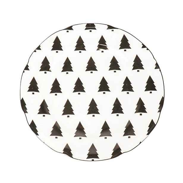 Krémový porcelánový dezertní talířek se stromky X-Mas Tree - Ø 20*1,5 cm Housevitamin