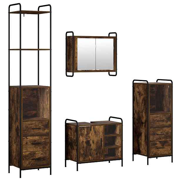 vidaXL Sada koupelnových skříněk 4 ks Kouřový dub 40 x 36 x 200,5 cm