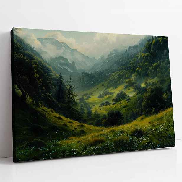 Obraz na plátně Zelené údolí mezi horami, krajina do pokoje nebo obýváku 80x60