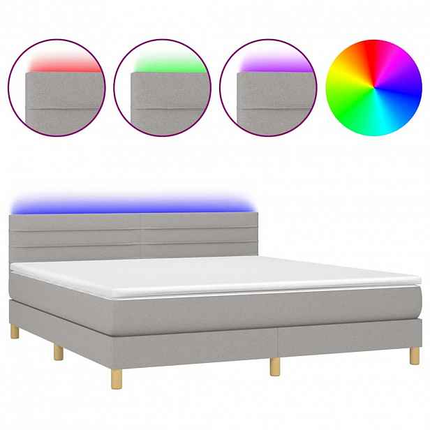 vidaXL Box spring postel s matrací a LED světle šedá 160x200 cm textil