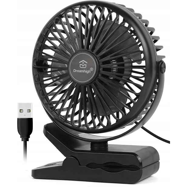 Dreamhigh Mini Usb ventilátor s klipem 360° 3 rychlosti Tichý