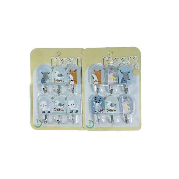 háček- 6ks-ZVÍŘÁTKA-MIX DEKORŮ, samolep., kov/plast