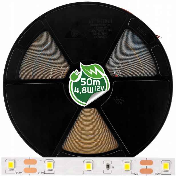 Led pásek 4,8W/1m 12V Role 50m 240W Smd 2835 pro osvětlení nábytku 3 barvy