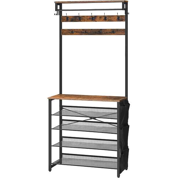 Předsíňový věšák s botníkem Vasagle Mino 75 cm černý/hnědý