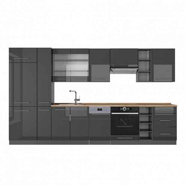 Vicco KUCHYŇSKÝ KOUT Fame-Line Antracitový vysoký lesk 355 cm , PD Dub