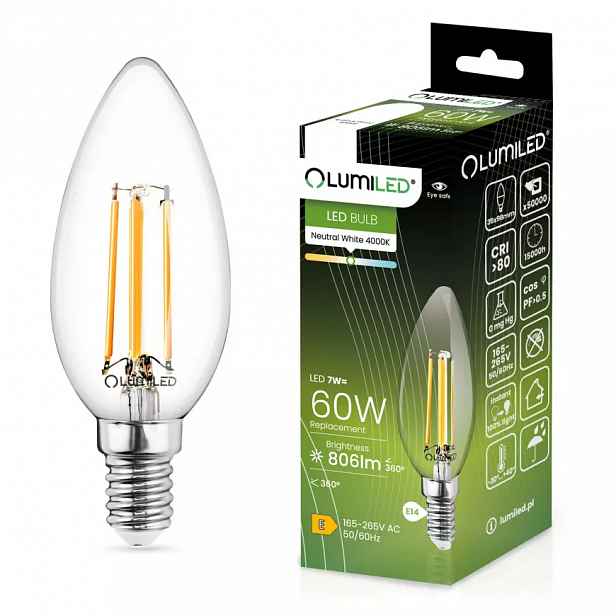 Žárovka Led svíčka FIL 7W E14 806LM 4000K CCD