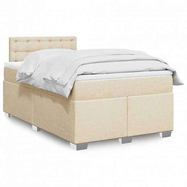 vidaXL Box spring postel s matrací krémová 120x190 cm textil