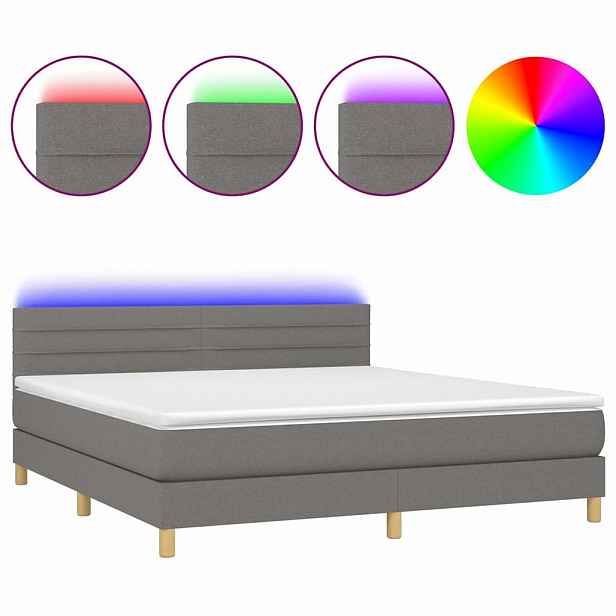 vidaXL Box spring postel s matrací a LED tmavě šedá 160x200 cm textil