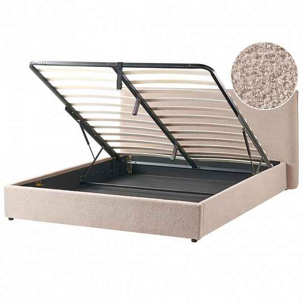 Beliani POSTEL s úložným prostorem 180/200 cm Bouclé Taupe Lavaur