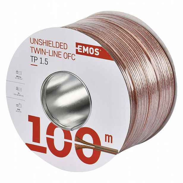 Emos reproduktorový kabel 2x1,5 mm² 100 m průhledný
