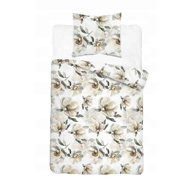 Povlečení Home Satin 140x200 bílé s velkými krémovými květy