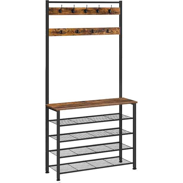 Předsíňový věšák s botníkem Vasagle Mjora 80 cm černý/hnědý
