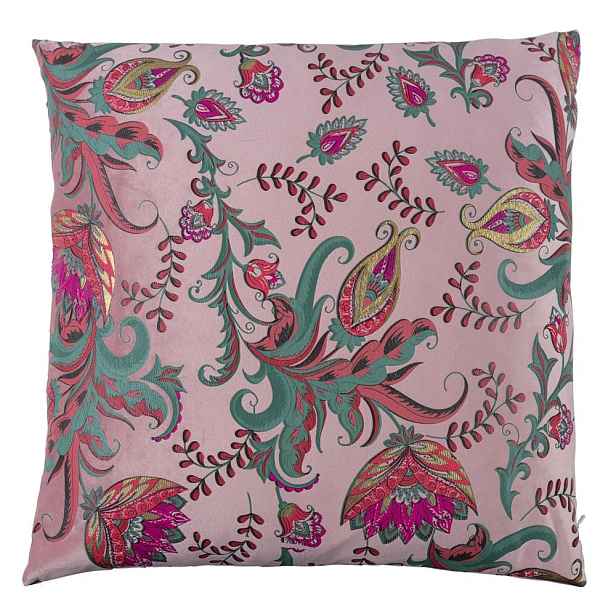 Růžový čtvercový polštář s květy Paisley - 45*45*15cm Mars & More