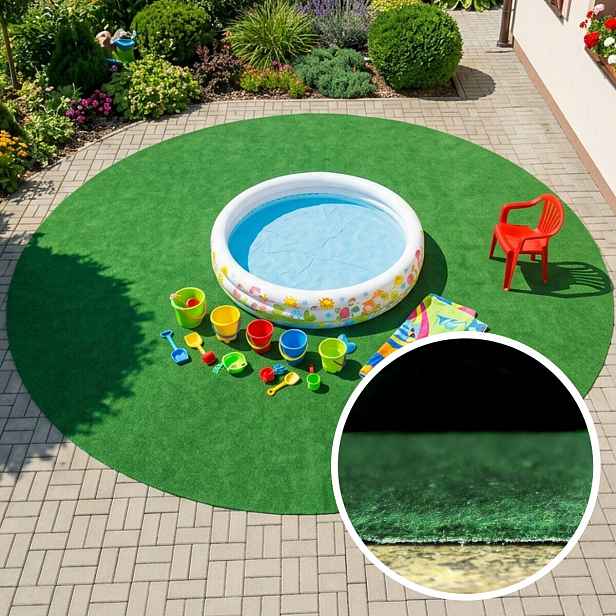 Umělá tráva pod bazén Sporting s nopy KRUH (vhodný jako bazénová podložka) – na ven i na doma, 150x150 (průměr) kruh, zelená, exteriér, Betap