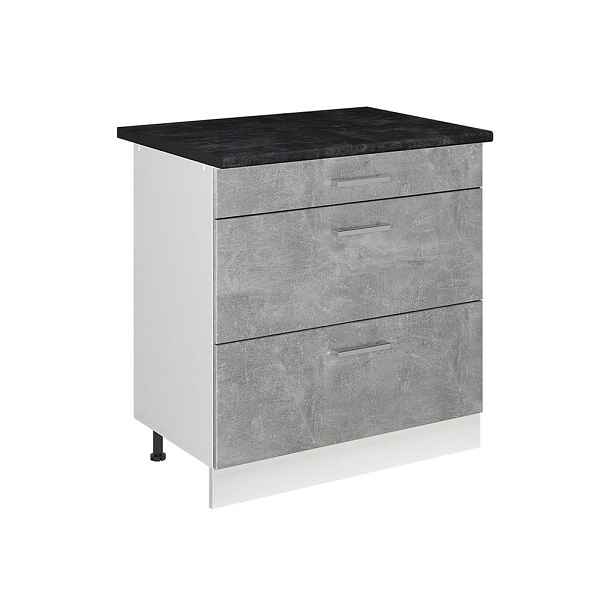 Vicco SPODNÍ SKŘÍŇKA KUCHYŇSKÉ LINKY R-Line, Beton/Bílá, 80 cm se 3 zásuvkami pracovná doska antracitová