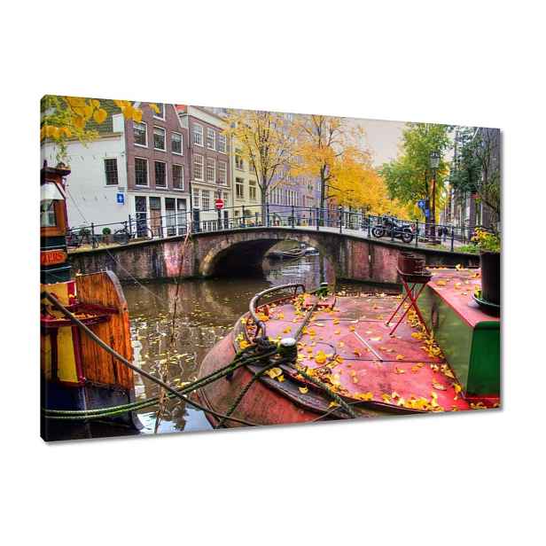 Obrazy 90x60 Růžový mostek Amsterdam