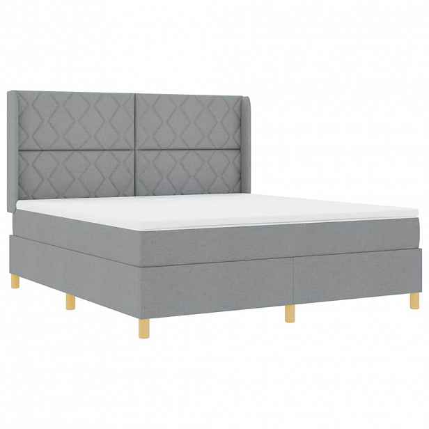 vidaXL Postel s boxspringem s čelo Světle šedá 180 x 200 cm textil