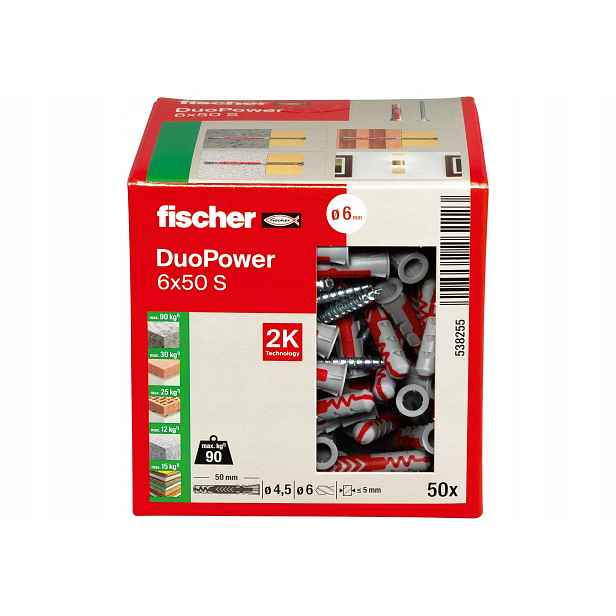 Fischer Univerzální upevnění s vrutem Duopower 6X50 S 50 Ks