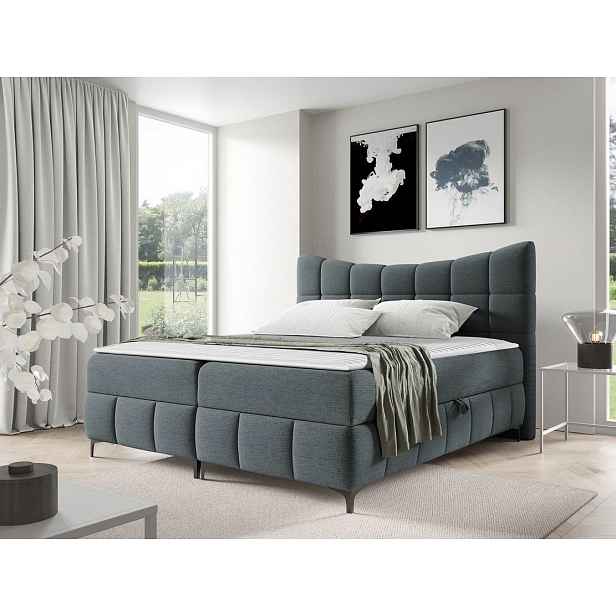Kontinentální dvojlůžková postel 160x200 ZOLZA - grafitová + topper ZDARMA