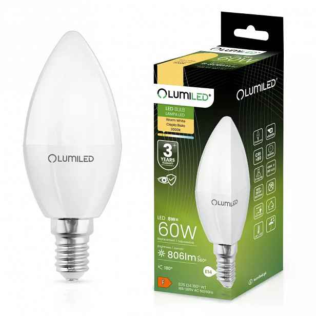 Žárovka Led svíčka 8W E14 806LM CB 3000K