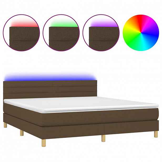 vidaXL Box spring postel s matrací a LED tmavě hnědá 160x200 cm textil