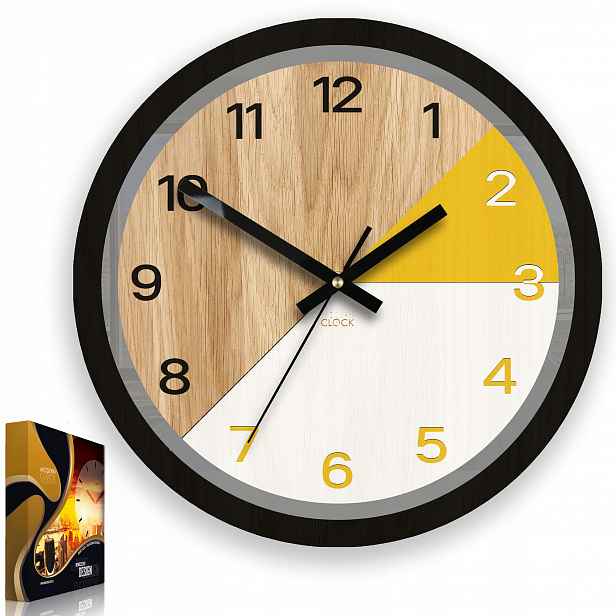 Dřevěné nástěnné hodiny Paris Wood Žluté 33 cm