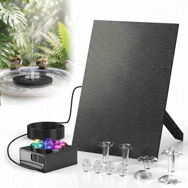 Fontána do jezírka 8W 1800mAh 100L/h s Rgb Led diodami 5 m kabel