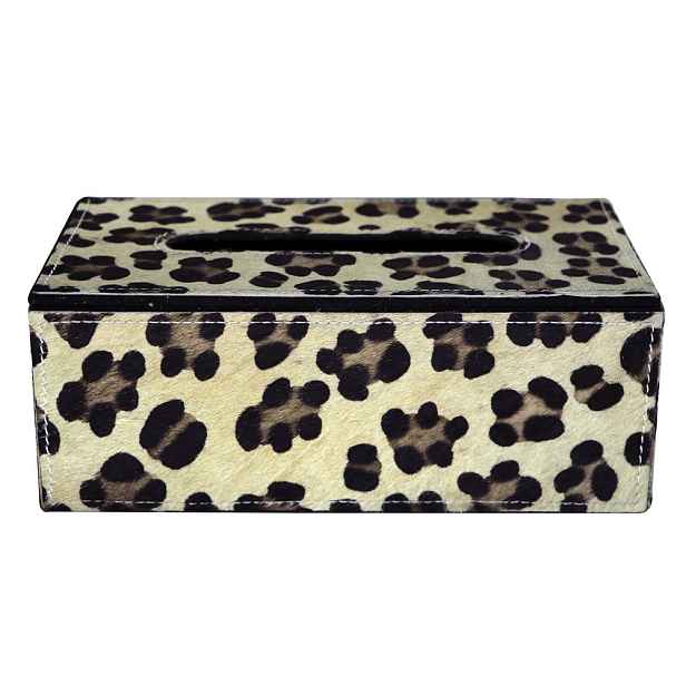 Kožený zásobník na papírové kapesníky Leopard - 25*14*9 cm Mars & More
