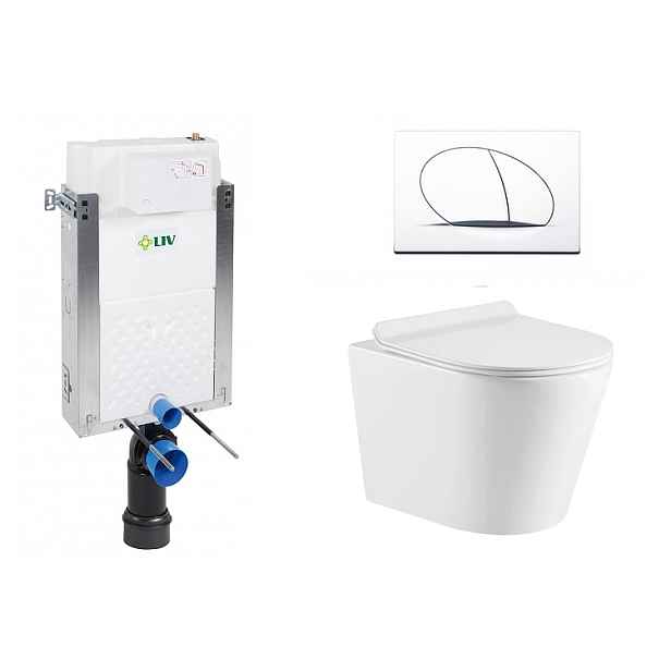 Liv-Fluidmaster Wc set Ring II Wall podmítková nádrž do zdiva; rimless mísa; sedátko a bílé tlačítko 195853 - SET(669931;  OLKLT053ER  ; 195853)