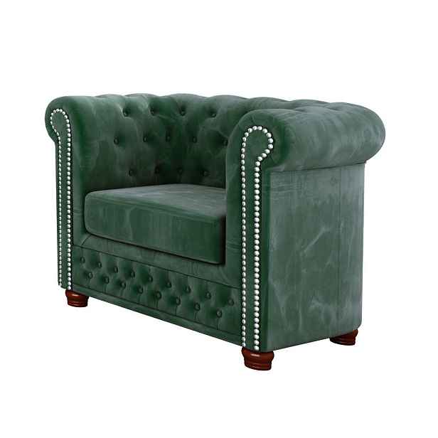 S-Style CHESTERFIELD KŘESLO Lauren ze zeleného sametu