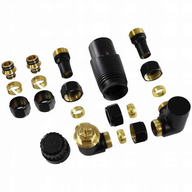 Termostatický Axiální ventil Černý Mat 1/2" Pex 16 pro levý/pravý radiátor