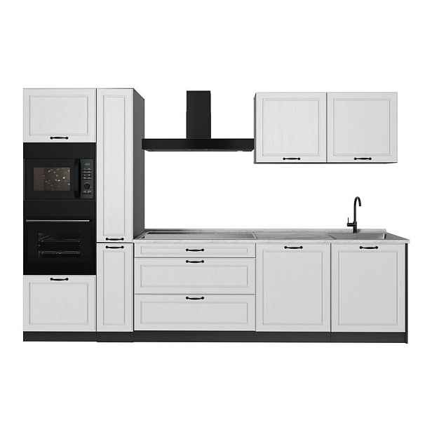 Vicco KUCHYŇSKÝ KOUT R-Line, Bílý venkovský dům/Antracit, 310 cm pracovná doska Mramor