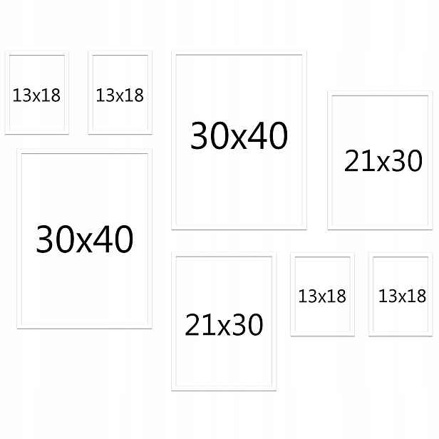 Bílé fotorámečky, sada 8ks 30x40, A4 21x29,7, 13x18, multirámový rám